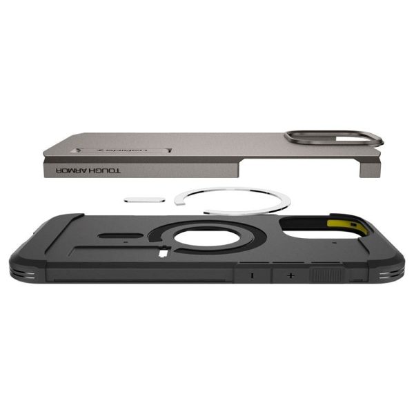 iPhone 16 Pro Spigen Tough Armor Cover m. Kickstand - MagSafe Kompatibel - Gunmetal For Cheap