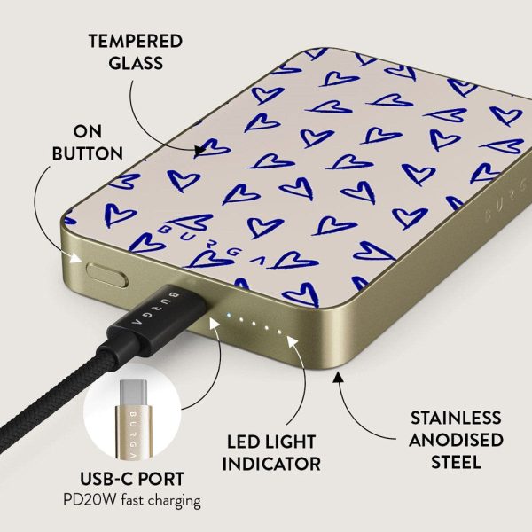 Burga PowerBank 5000mAh m. Trådløs Opladning & 20W USB-C Stik - MagSafe Kompatibel - Love Me Right Discount