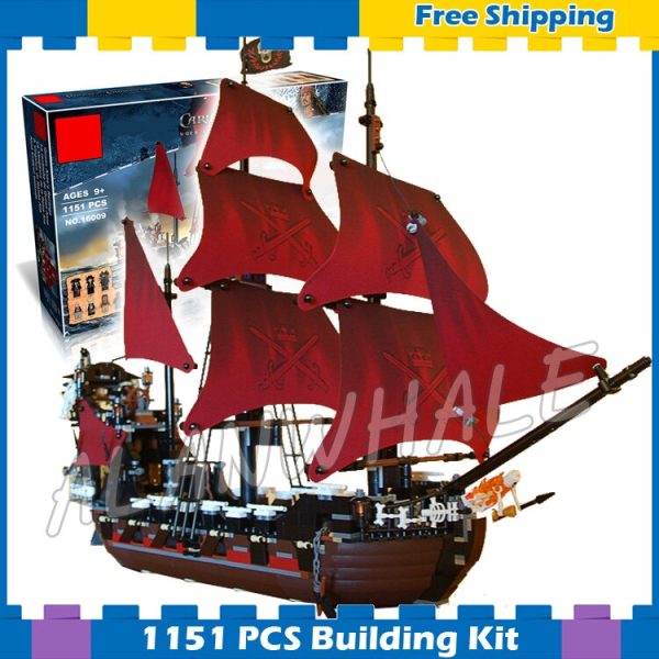 1151pcs Battle Ship Pirates of the Caribbean Queen Anne s Revenge 16009 Model Building Blocks Boys Bricks Compatible With lego Supply