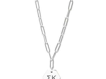 Sigma Kappa Necklace- Silver Paperclip Style with SK Pendant Hot on Sale