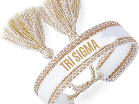 Sigma Sigma Sigma Woven Bracelet, White and Gold Design Fashion