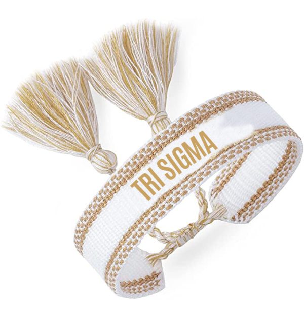 Sigma Sigma Sigma Woven Bracelet, White and Gold Design Fashion