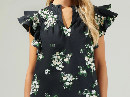 FLORAL TOP MULTI BLACK TAUPE For Cheap