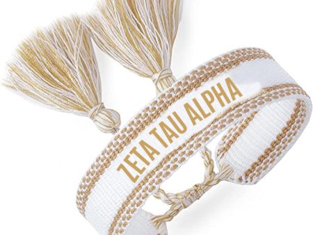 Zeta Tau Alpha Woven Bracelet, White and Gold Design Hot on Sale