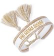 Phi Sigma Sigma Woven Bracelet, White and Gold Design Fashion