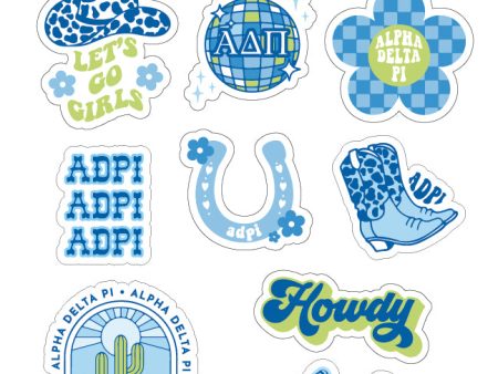 Alpha Delta Pi Sticker Sheet - Western Disco Design Sale