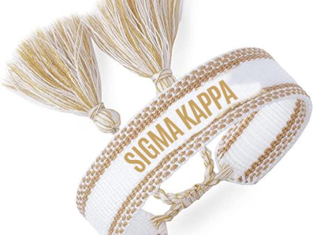 Sigma Kappa Woven Bracelet, White and Gold Design Fashion