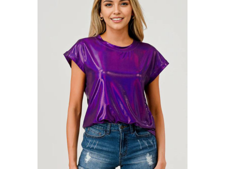 PURPLE SHINY TOP Hot on Sale