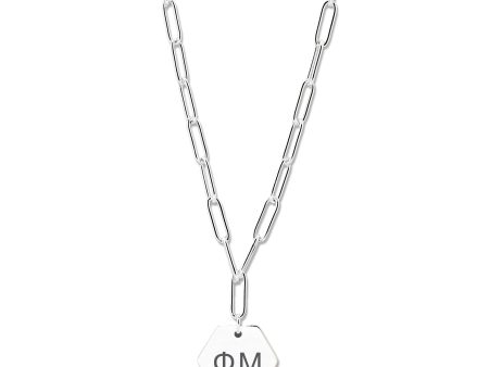 Phi Mu Necklace- Silver Paperclip Style with PM Pendant Hot on Sale