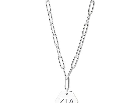 Zeta Tau Alpha Necklace- Silver Paperclip Style with ZTA Pendant For Sale