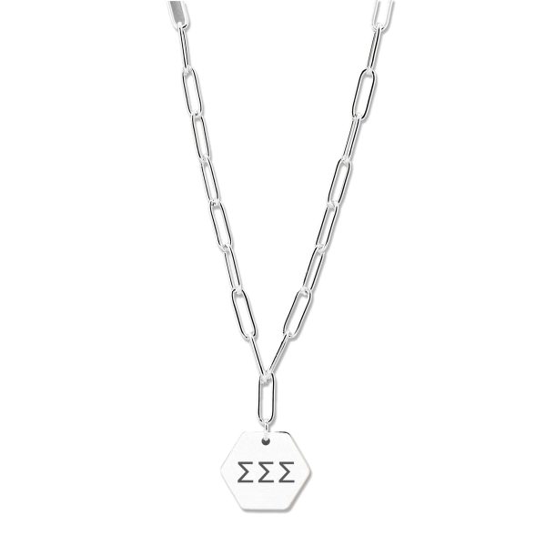 Sigma Sigma Sigma Necklace- Silver Paperclip Style with SSS Pendant Fashion