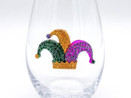 MARDI GRAS JESTER HAT STEMLESS WINE GLASS For Discount