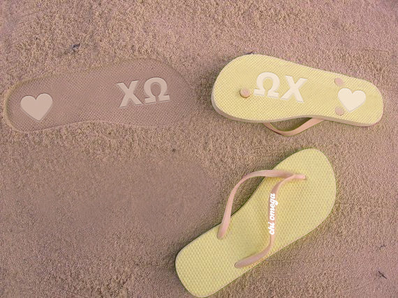 Chi Omega Flip Flops, With Greek Letter Cutouts Online now