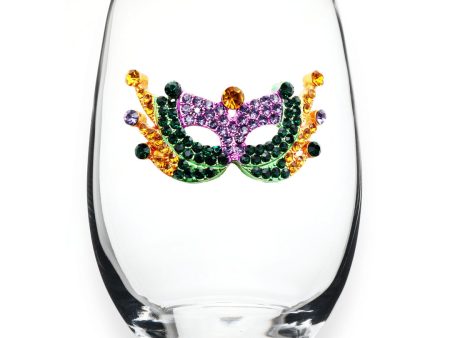 MARDI GRAS MASK JEWELED STEMLESS WINE GLASS Cheap