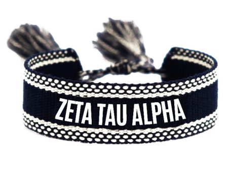 Zeta Tau Alpha Woven Bracelet, Black and White Design For Cheap