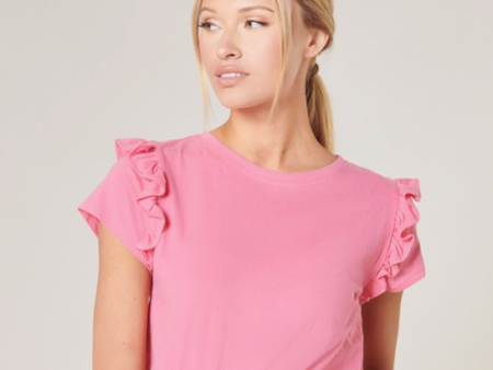 PINK RUFFLE SHOULDER TOP Online Sale