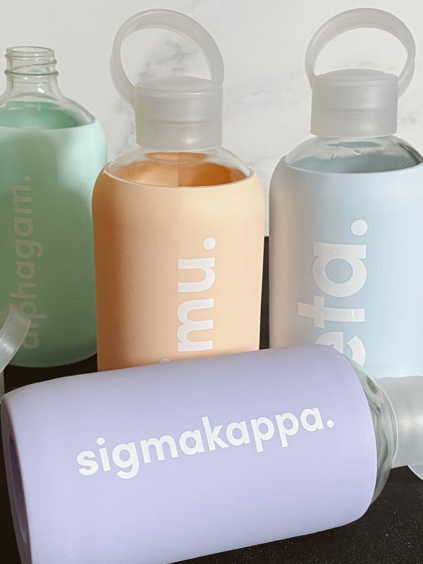 Sigma Sigma Sigma Glass Water Bottle with Silicone Sleeve Online Hot Sale