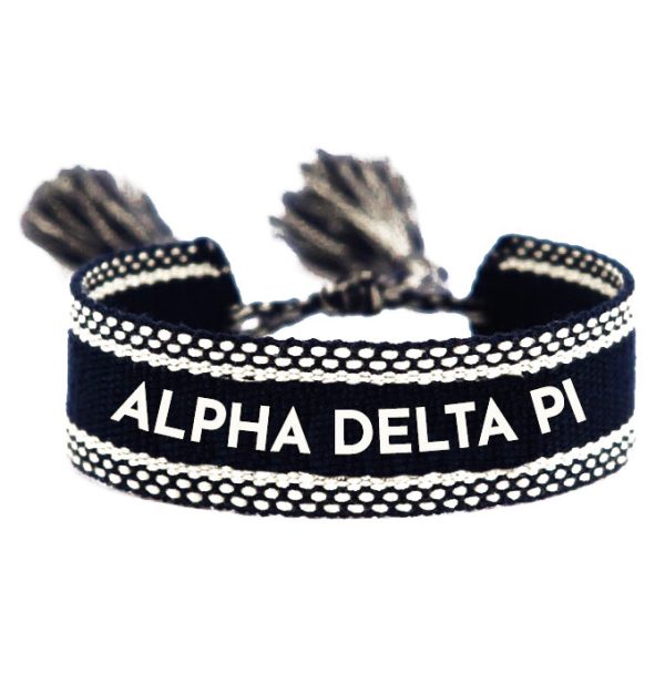 Alpha Delta Pi Woven Bracelet, Black and White Design Online Sale