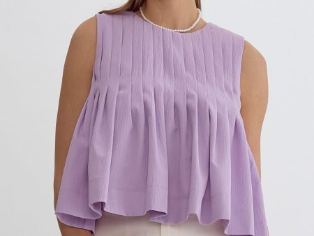 LAVENDER PLEATED SLEEVELESS TOP on Sale