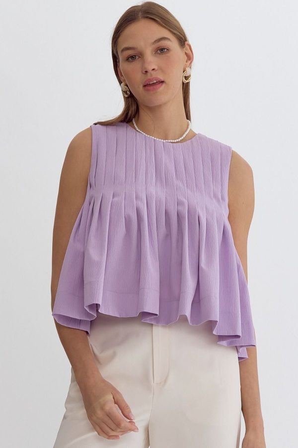 LAVENDER PLEATED SLEEVELESS TOP on Sale