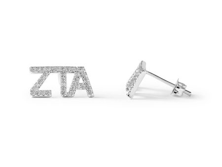 Zeta Tau Alpha White Gold Plated Stud Earrings Online now