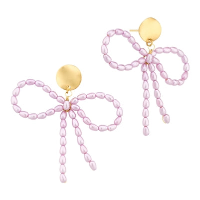 LAVENDER PEARL BOW STUD EARRINGS Hot on Sale