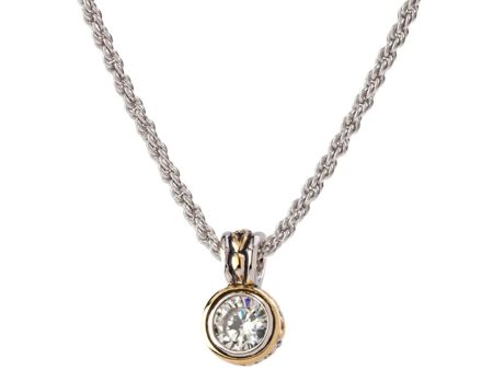 7MM CUBIC ZIRCONIA BEZEL SET NECKLACE 18 INCH CHAIN on Sale