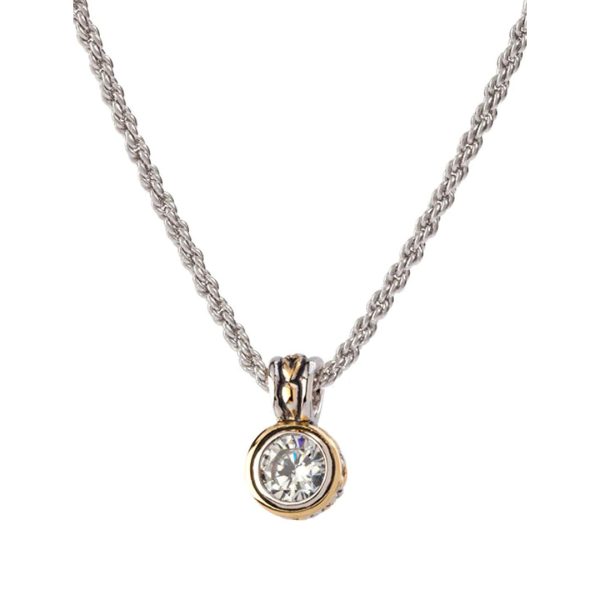 7MM CUBIC ZIRCONIA BEZEL SET NECKLACE 18 INCH CHAIN on Sale