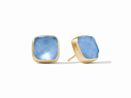 CATALINA STUD GOLD IRIDESCENT CHALCEDONY BLUE For Sale