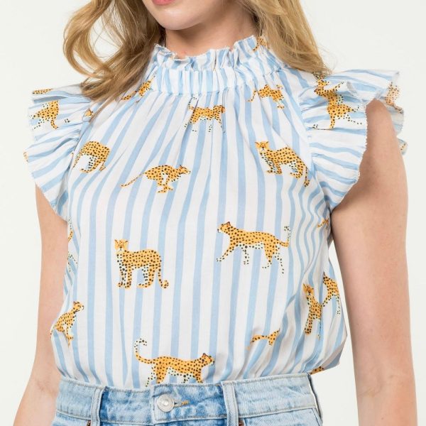 BLUE STRIPE WITH CHEETAH TOP Hot on Sale