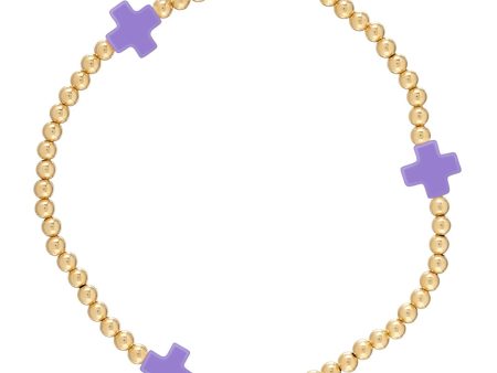 SIGNATURE CROSS GOLD PATTERN 3MM BEAD BRACELET PURPLE Fashion