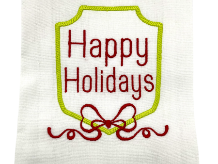 SHIELD WITH BOW HAPPY HOLIDAYS TOWEL Online now