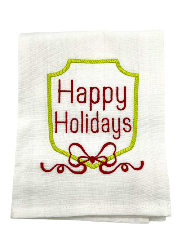 SHIELD WITH BOW HAPPY HOLIDAYS TOWEL Online now