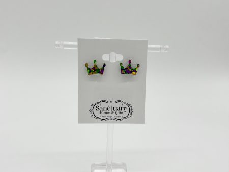 SMALL MARDI GRAS CROWN POST EARRING Online now