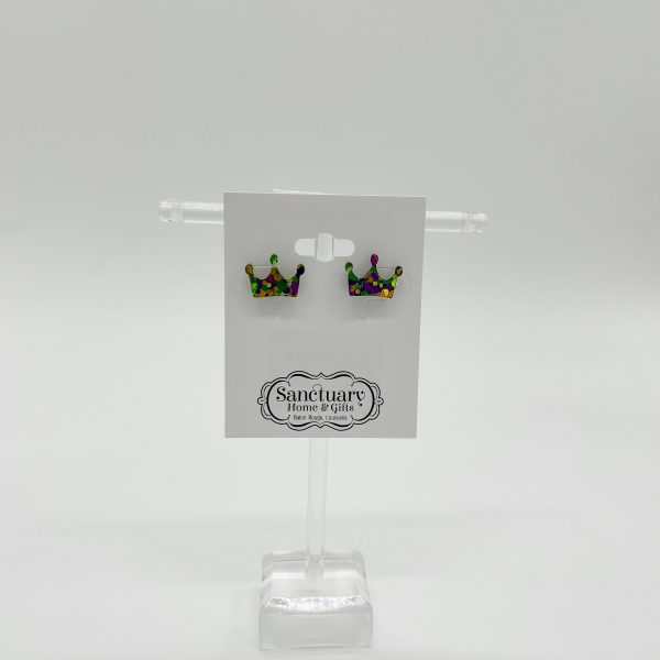 SMALL MARDI GRAS CROWN POST EARRING Online now