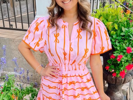 BOW DRESS PINK AND ORANGE Fashion