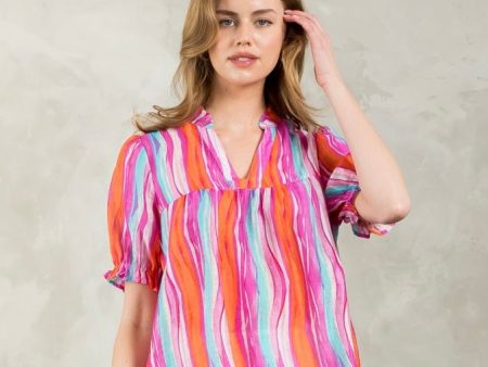 CORAL LAVENDER MINT STRIPE TOP Discount