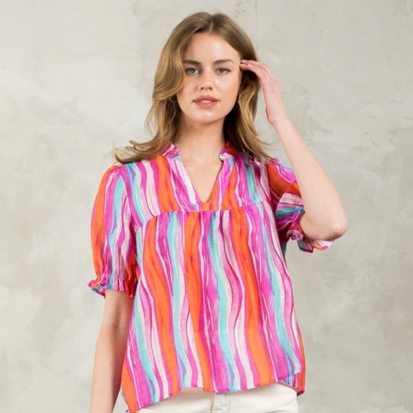 CORAL LAVENDER MINT STRIPE TOP Discount