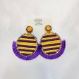 PURPLE & GOLD STRIPE BEAD DISK & TASSLE EARRING Sale