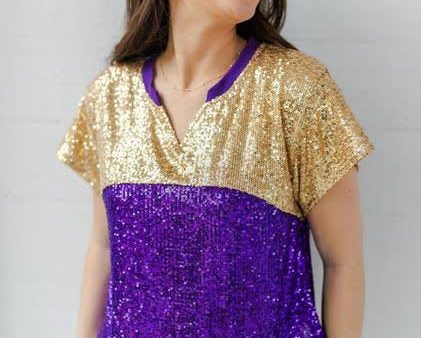 FOOTBALL PURPLE AND GOLD COLORBLOCK TOP For Sale