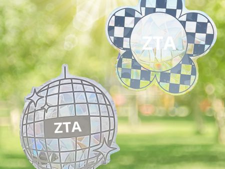 Zeta Tau Alpha Suncatcher Decals- Set of 2: Flower & Disco Ball Cheap