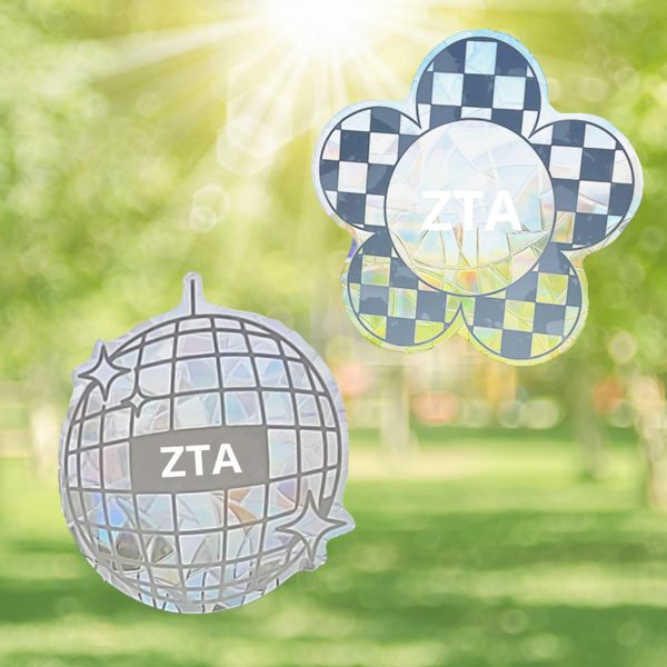 Zeta Tau Alpha Suncatcher Decals- Set of 2: Flower & Disco Ball Cheap