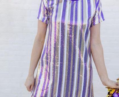 PURPLE AND GOLD STRIPE DRESS Supply